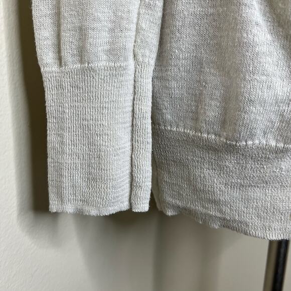 J.Crew Airspun Linen Blend Cardigan Sweater MEDIUM Beige Burnout V-Neck Preppy - Picture 2 of 7